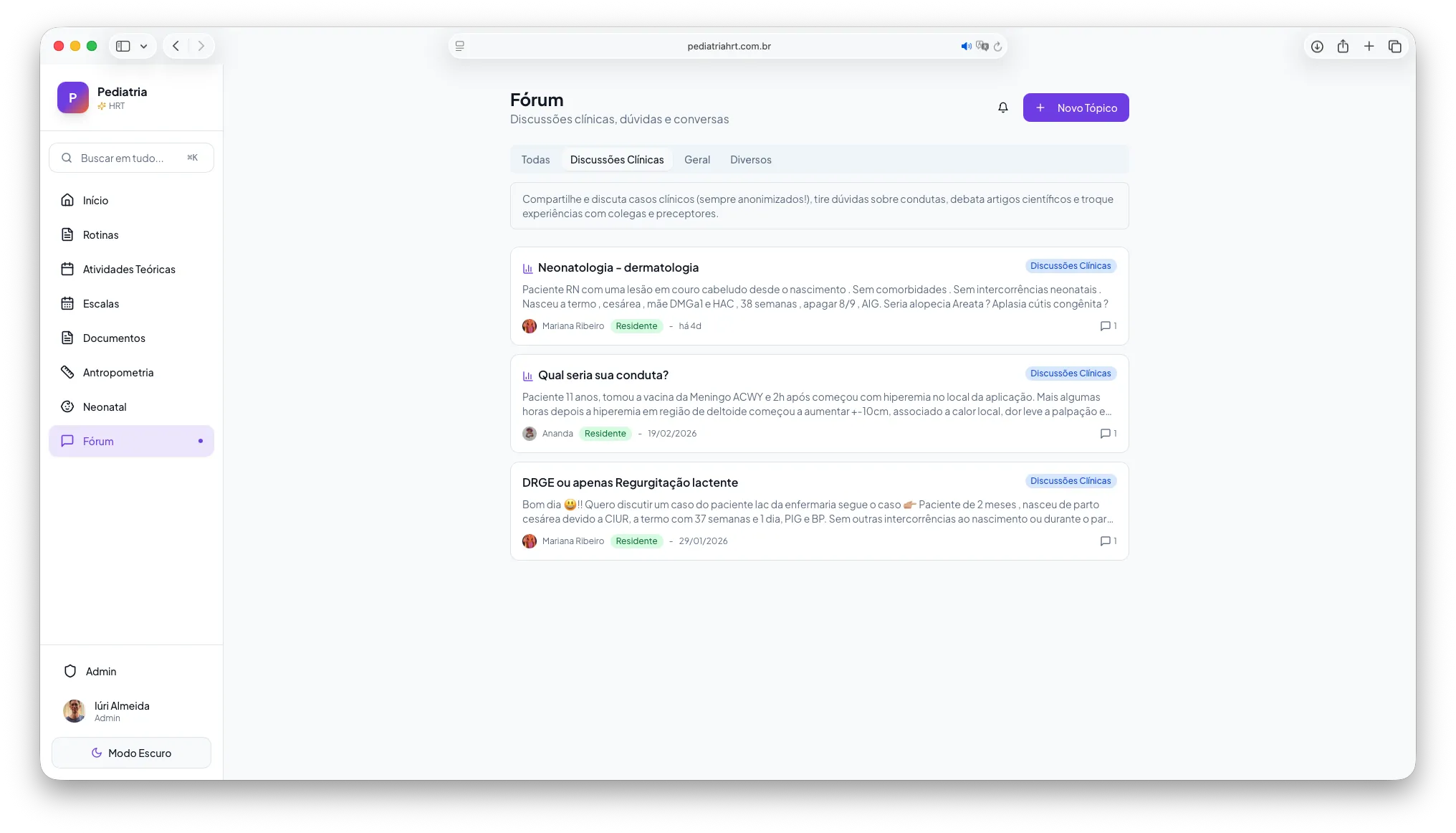 Fórum de discussões clínicas
